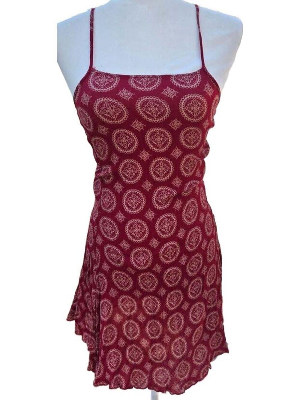 Brandy Melville Red Burgundy Boho Mandala Print Spaghetti Strap Mini Dress